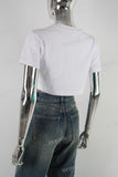 White digital print rhinestone t shirt women