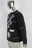Black digital print acid washed patchwork long shirt