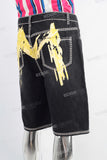 Black acid washed digital print shorts
