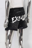 Black rhinestone patchwork boot cut skirt