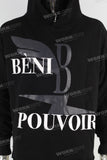 Black digital print raw hem hoodie