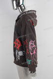 Coffee digital print zip up hooded jacket