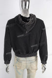 Black digital print patchwork jacket