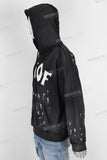 Acid washed embroidered paint splatters hoodie