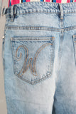 Blue baggy damaged jeans