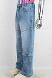 Blue baggy zip up patchwork jeans