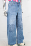 Blue embroidered baggy jeans