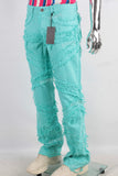 Damaged patchwork straight boot cut jeans