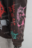 Coffee digital print zip up hooded jacket