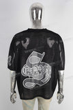 Black oversize digital print t shirt