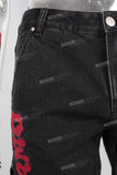 Black digital print patchwork boot cut jeans
