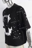 Black digital print paint splatters t shirt