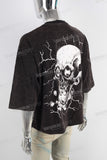 Oversize acid washed skull digital print t shirt