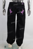 Black embroidered straight jeans