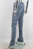 Blue embroidered straight jeans women