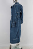Blue long jumpsuit dress jacket women