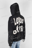 Acid washed embroidered paint splatters hoodie