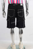 Black laser cargo shorts