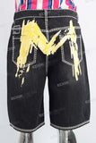 Black acid washed digital print shorts