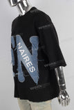 Black patchwork embroidered raw hem t shirt