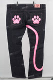 Dark blue digital print straight jeans
