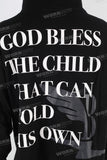 Black digital print raw hem hoodie