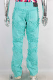 Damaged patchwork straight boot cut jeans
