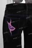 Black embroidered straight jeans