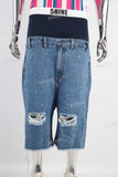 Double rhinestone patchwork damaged boot cut short
