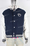 Dark blue embroidered leather jacket