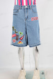 Blue patchwork boot cut short