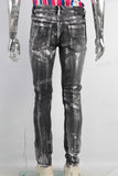 Black waxed skinny jeans