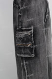 Black acid washed cargo jeans