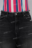 Black acid washed damaged shorts