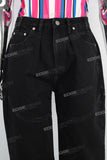 Black baggy zip up patchwork jeans