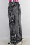Black acid washed cargo jeans