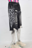Black damaged embroidered boot cut shorts