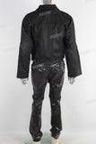 Black wax jacket and double skinny jeans set
