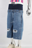 Double rhinestone patchwork damaged boot cut short