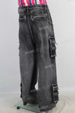 Black acid washed cargo jeans