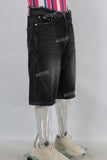 Black acid washed damaged shorts