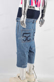 Double rhinestone patchwork damaged boot cut short