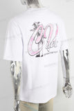 White heavyweight pink digital print t shirt