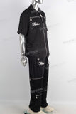 Digital print patchwork rhinestone t shirt and cargo pants