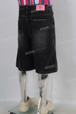 Black acid washed damaged shorts