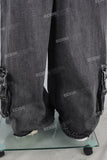 Black acid washed cargo jeans