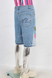Blue patchwork boot cut short