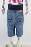 Double rhinestone patchwork damaged boot cut short