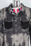 Digital printcargo jacket and patchwork flare jeans