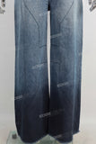 Blue screen print baggy boot cut jeans